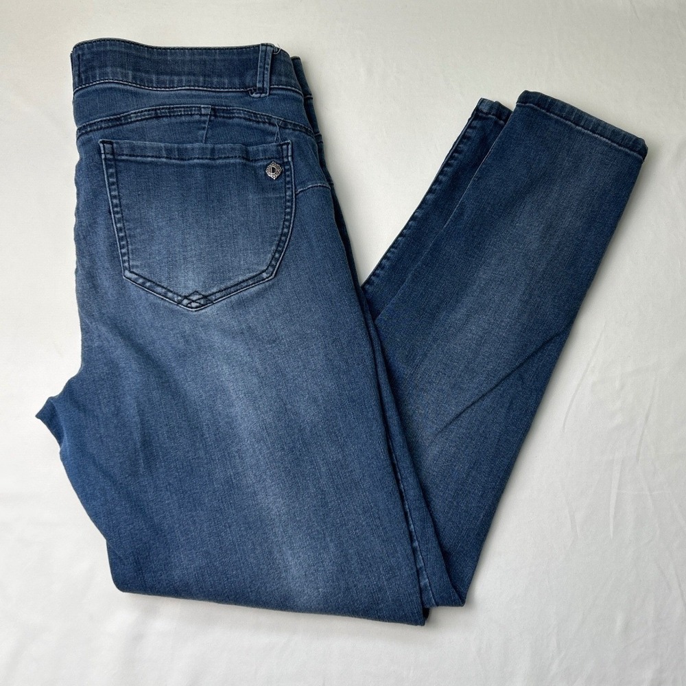 Democracy Women Mid Rise Skinny Jeans Blue Size 12 "Ab"solution Distressed
